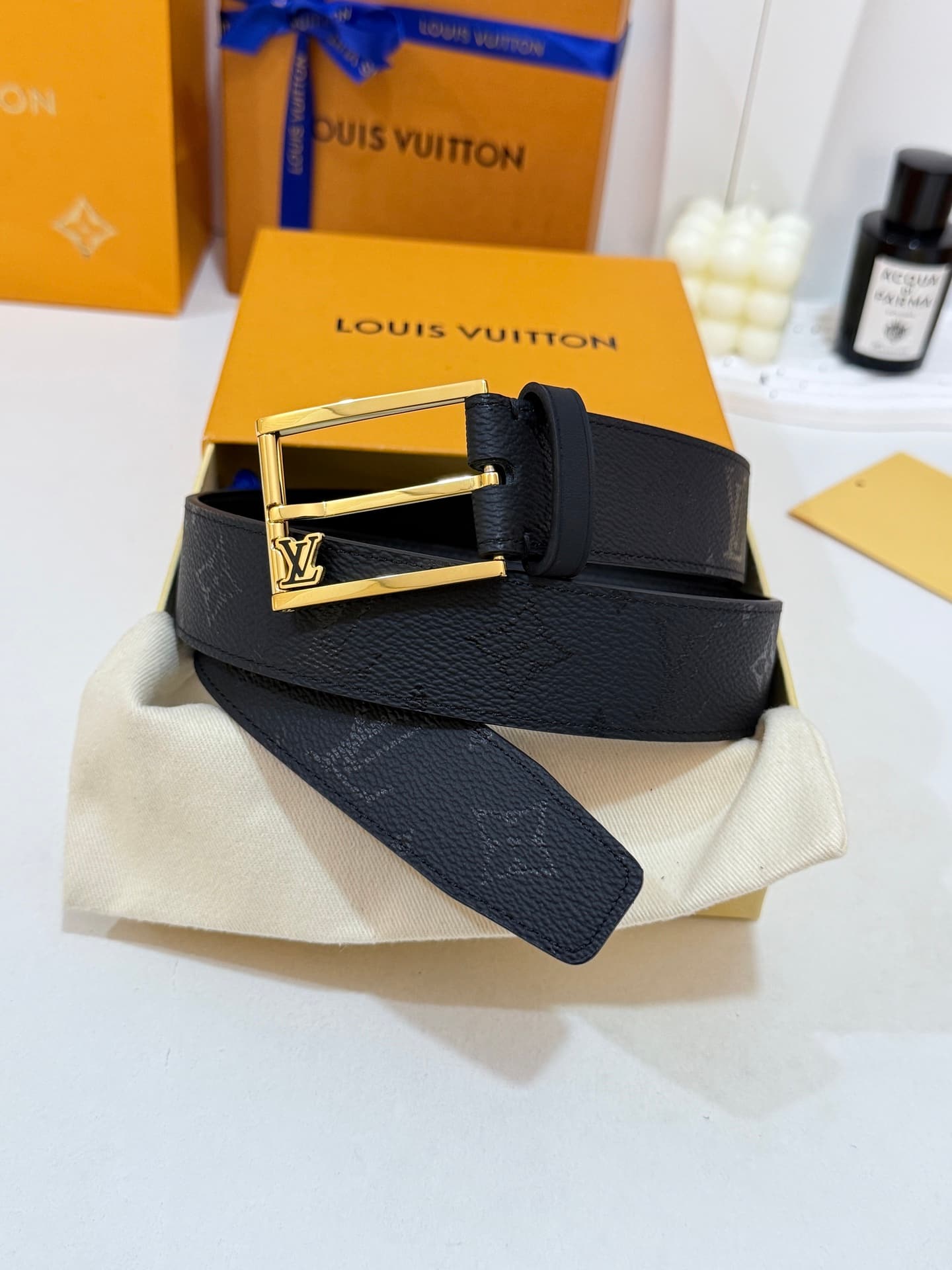 Louis Vuitton Louis Vuitton Dark Floral Gold-Toned Buckle Belt, 35mm Standard Width