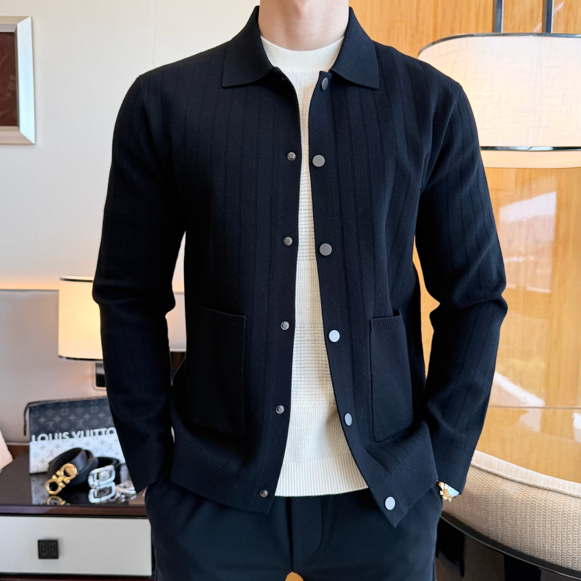 Unassigned Bc Men's Notched-Collar Knit Cardigan Jacket