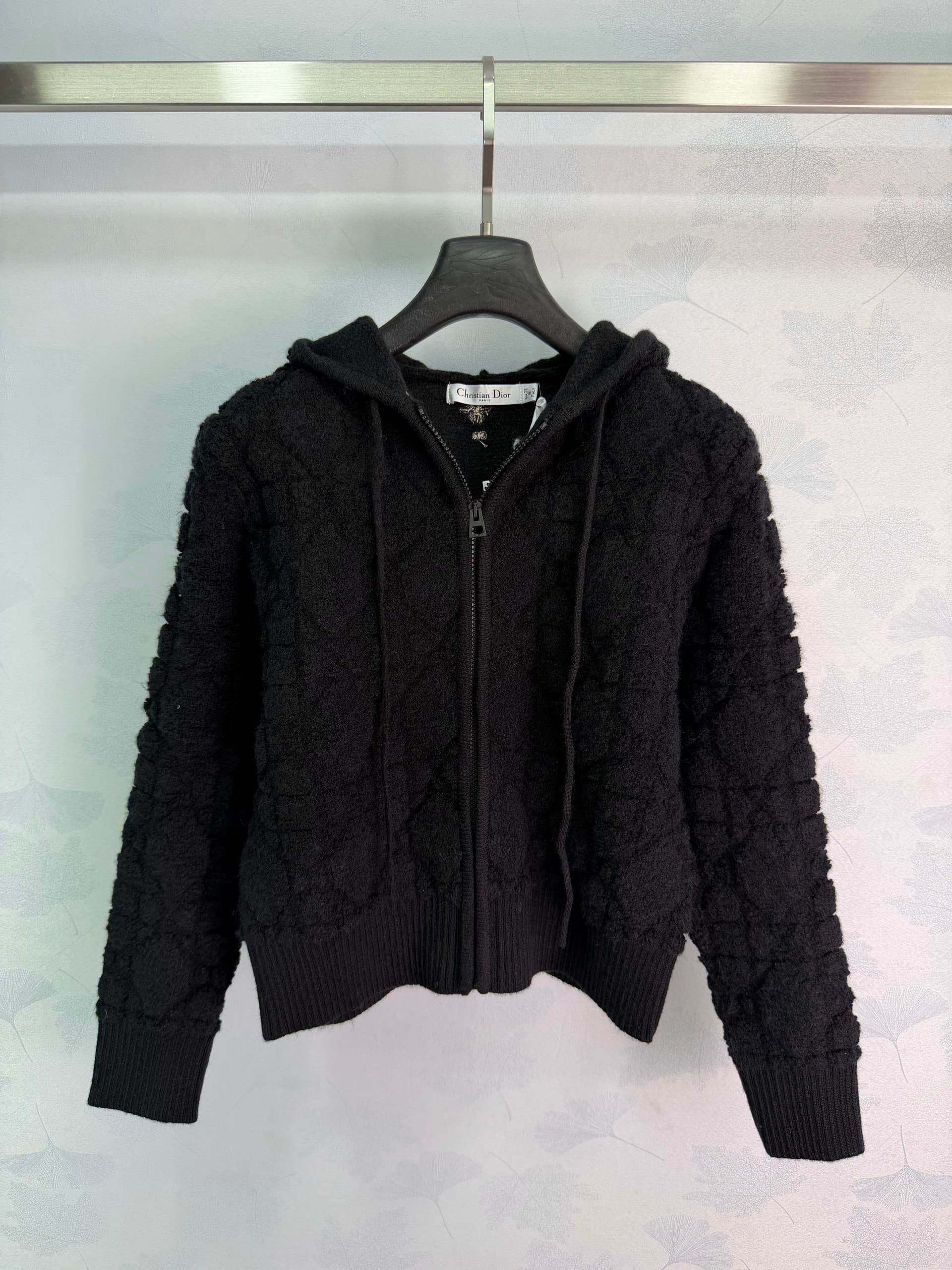 Unassigned 🆕Dio 26 Retro Diamond-Quilted Hooded Knit Zipper Jacket🖤Black 3D Diamond Quilting