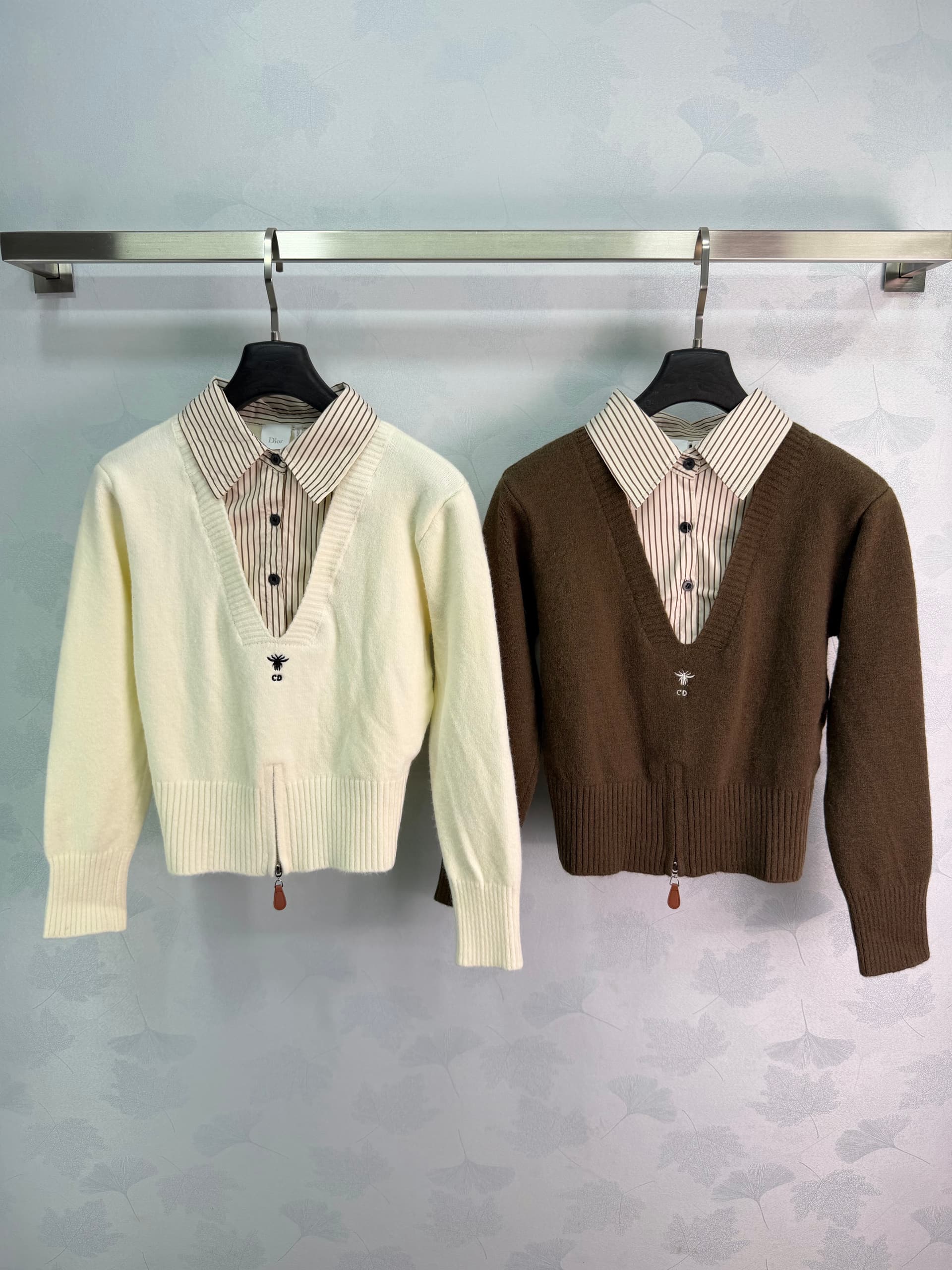 Unassigned 🆕Dio 26 College-Style Faux Two-Piece Knit Top🍂 Striped Shirt Collar with Patchwork Design
