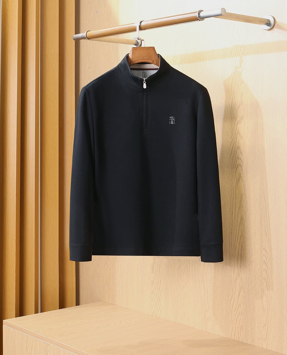 Zegna Zegna BC Italian Vintage-Style Half-Zip Stand-Up Collar Long-Sleeve Wool Base Layer