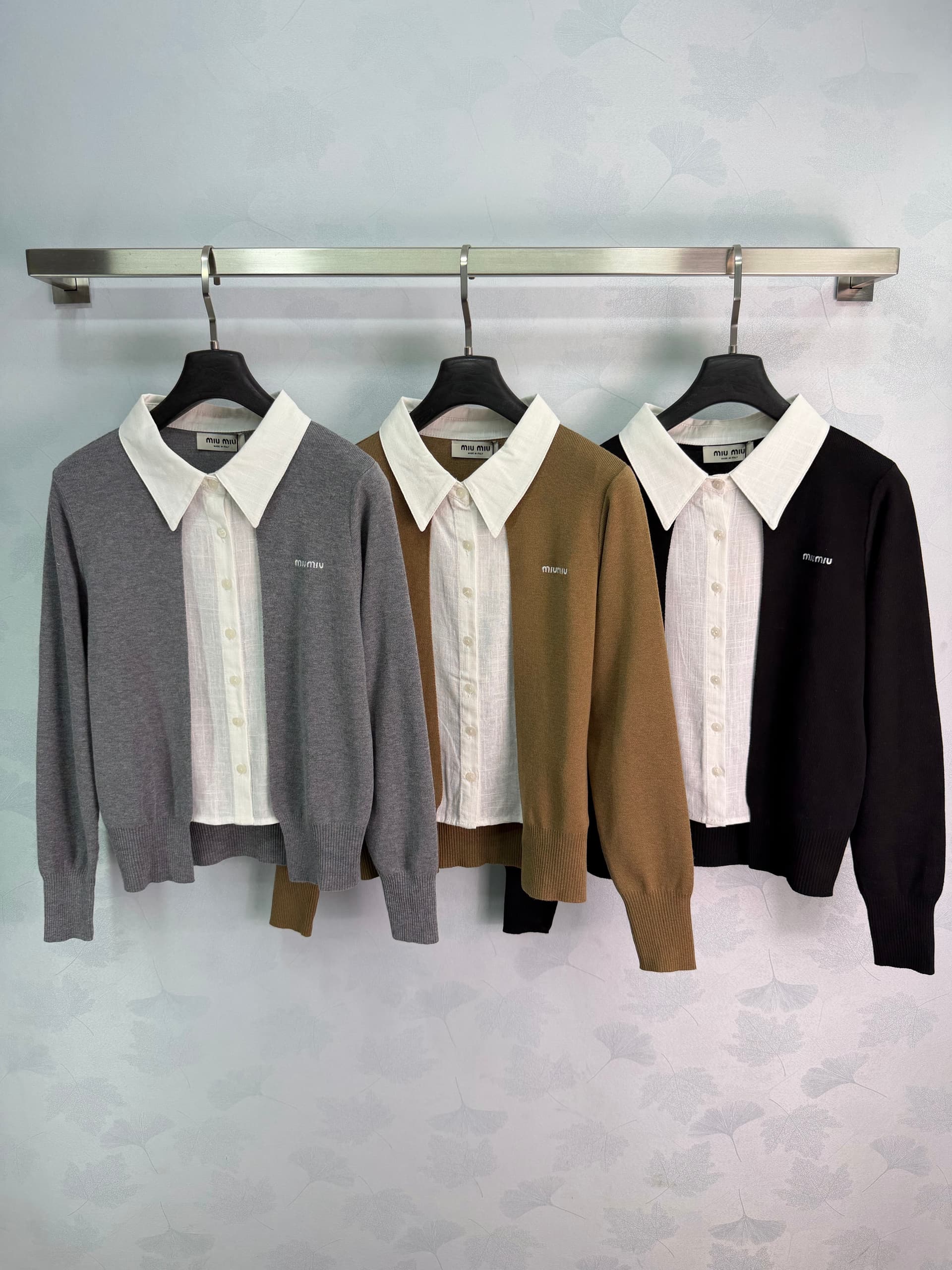 Unassigned 🆕Miu 26 Korean-Style Girly Two-Piece Patchwork Knit Sweater🤎White Shirt Collar Patchwork
