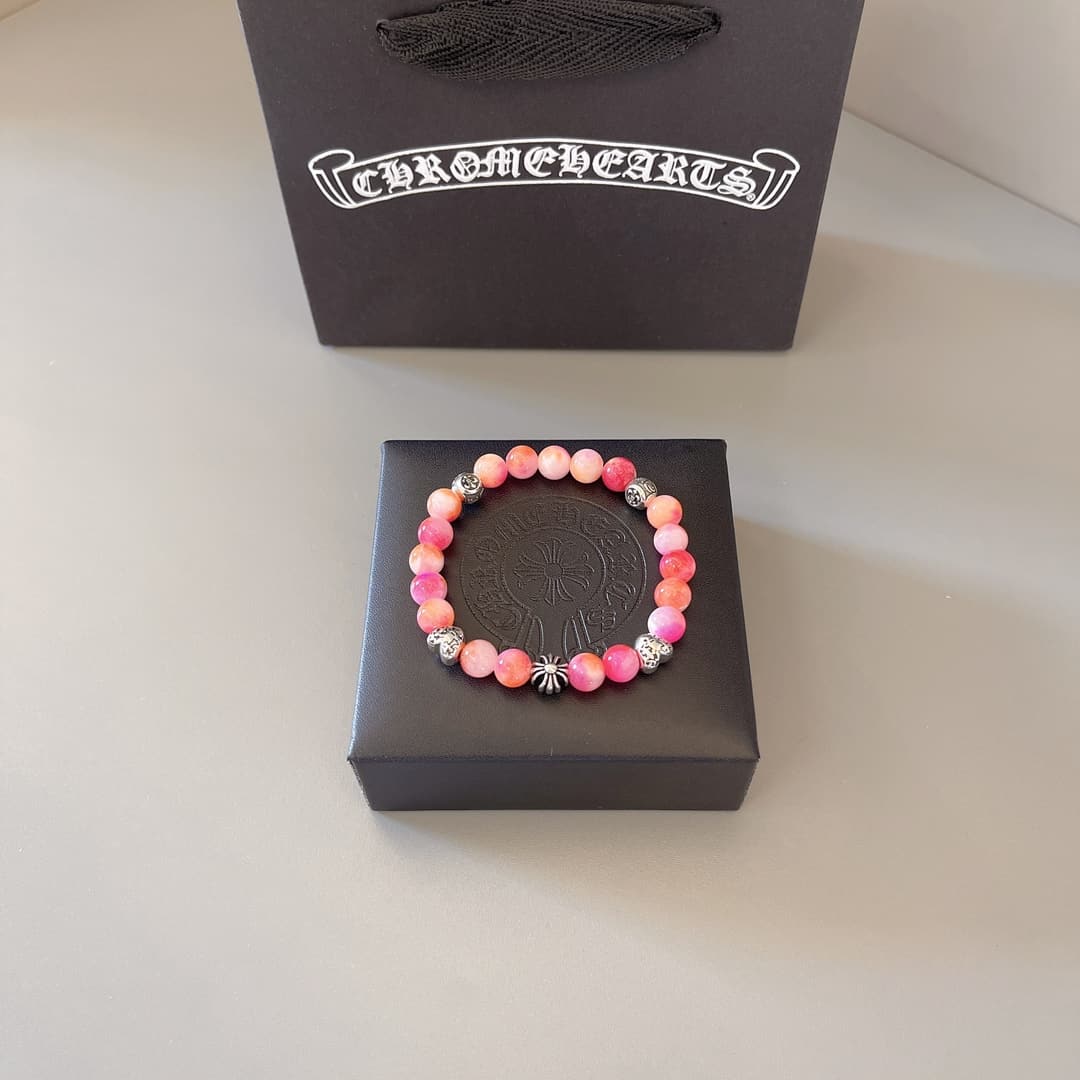 Chrome Hearts Chrome Hearts Couples' Bracelet: Krolin Natural Bead and Silver Bead Bracelet—A Krolin bracelet that exudes understated charm