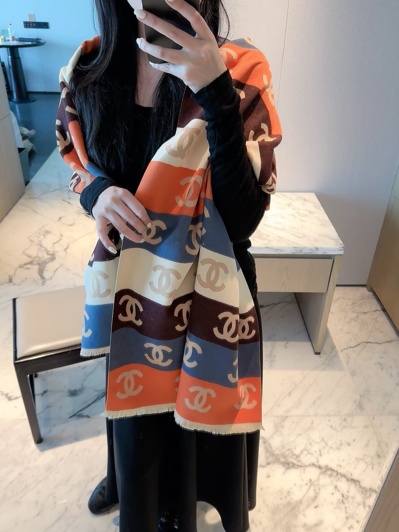 Chanel Chanel Colorful Double-C Scarf: The Perfect Eye-Catcher for Fall and Winter, Featuring a Vibrant Double-C Jacquard Pattern