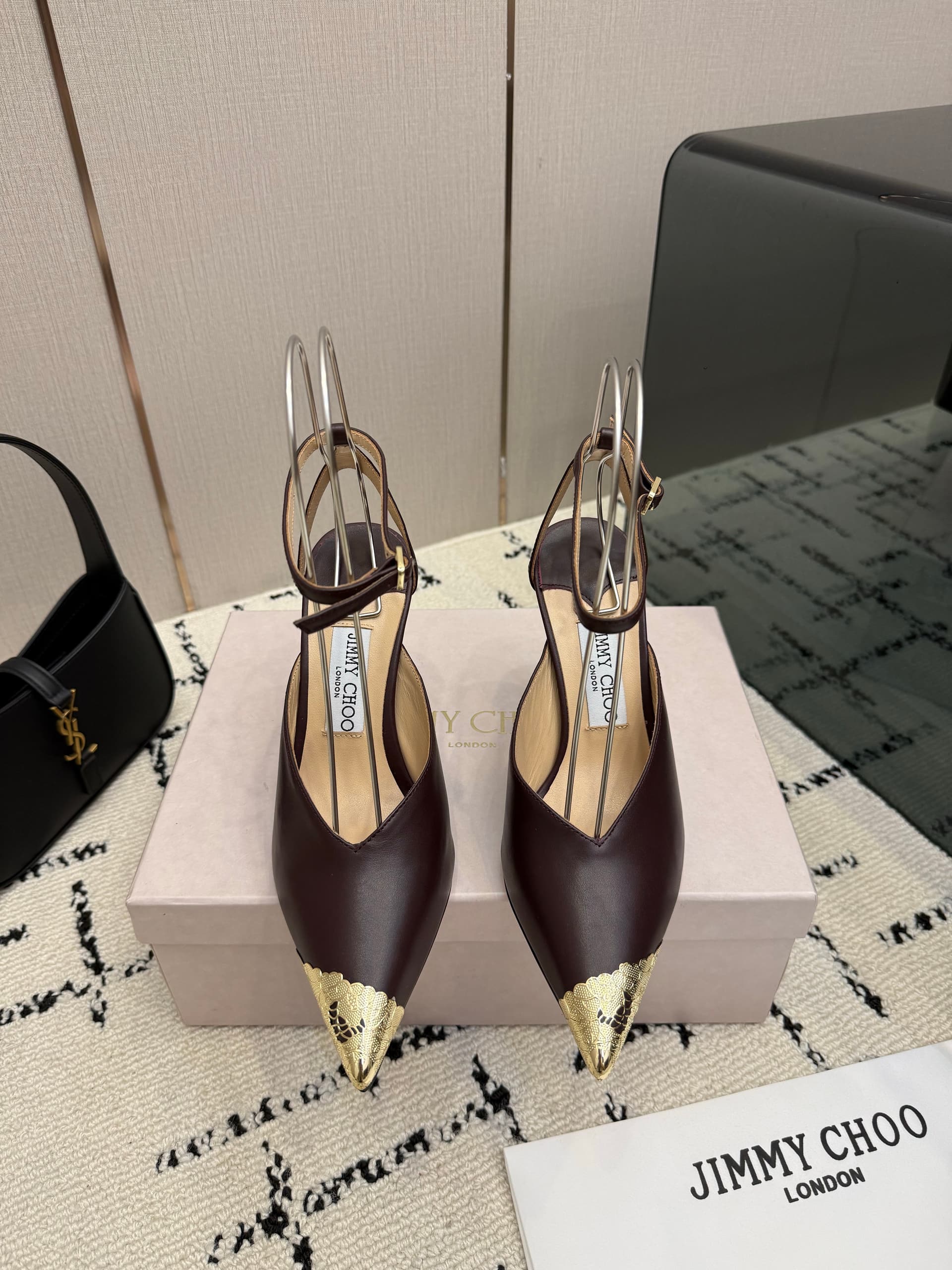 Jimmy Choo Jimmy Choo Gold-Leaf Pointed-Toe Backless High Heels, Gold-Leaf Pointed-Toe