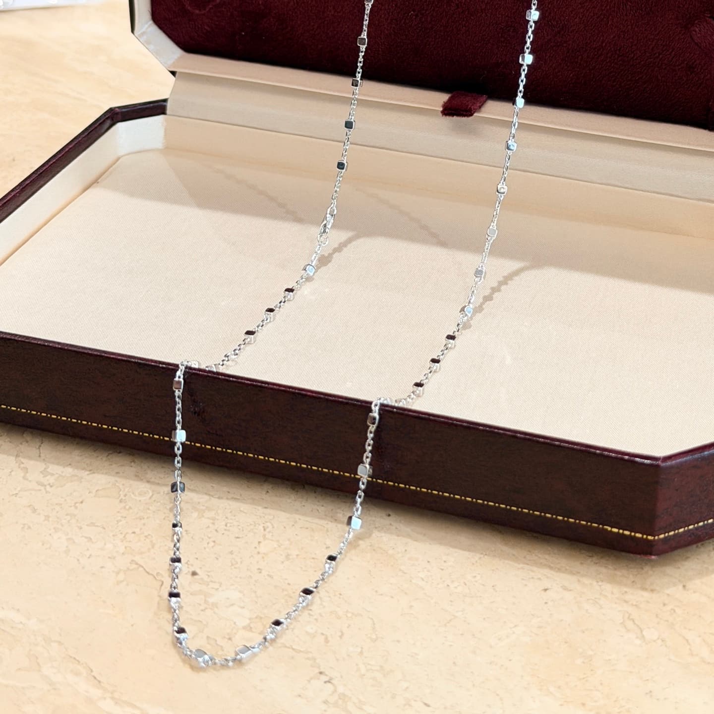 Unassigned A6611 🧊 Designer Handmade Chain⛓ Cheetah Chain Long Chain with Small Squares🩵 Sweater