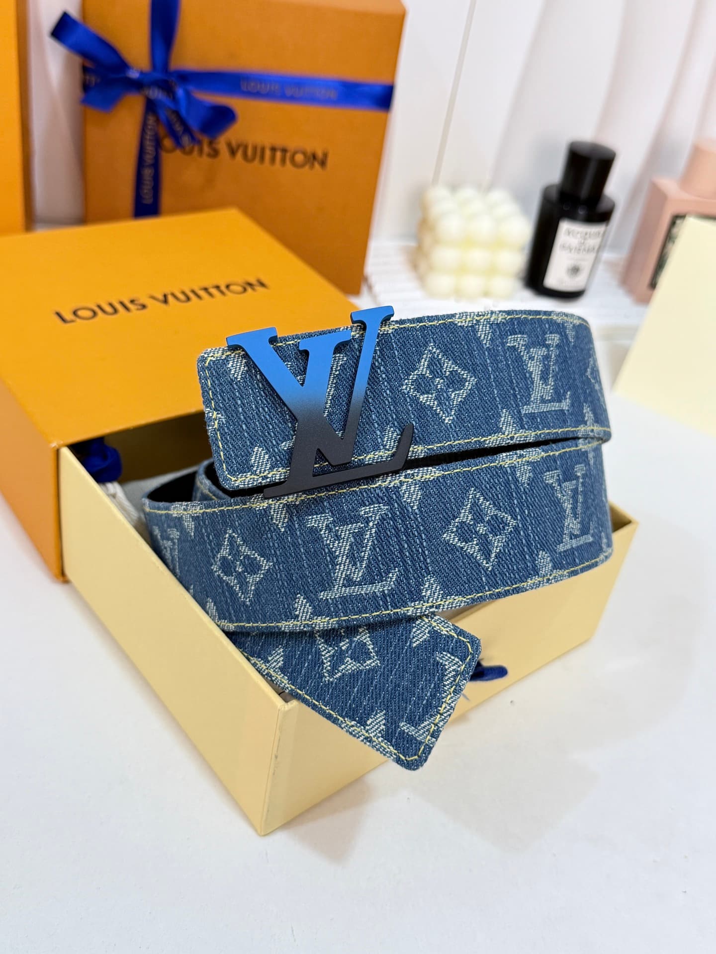 Louis Vuitton Louis Vuitton Gradient-Dye Denim Belt, 40mm Classic Width