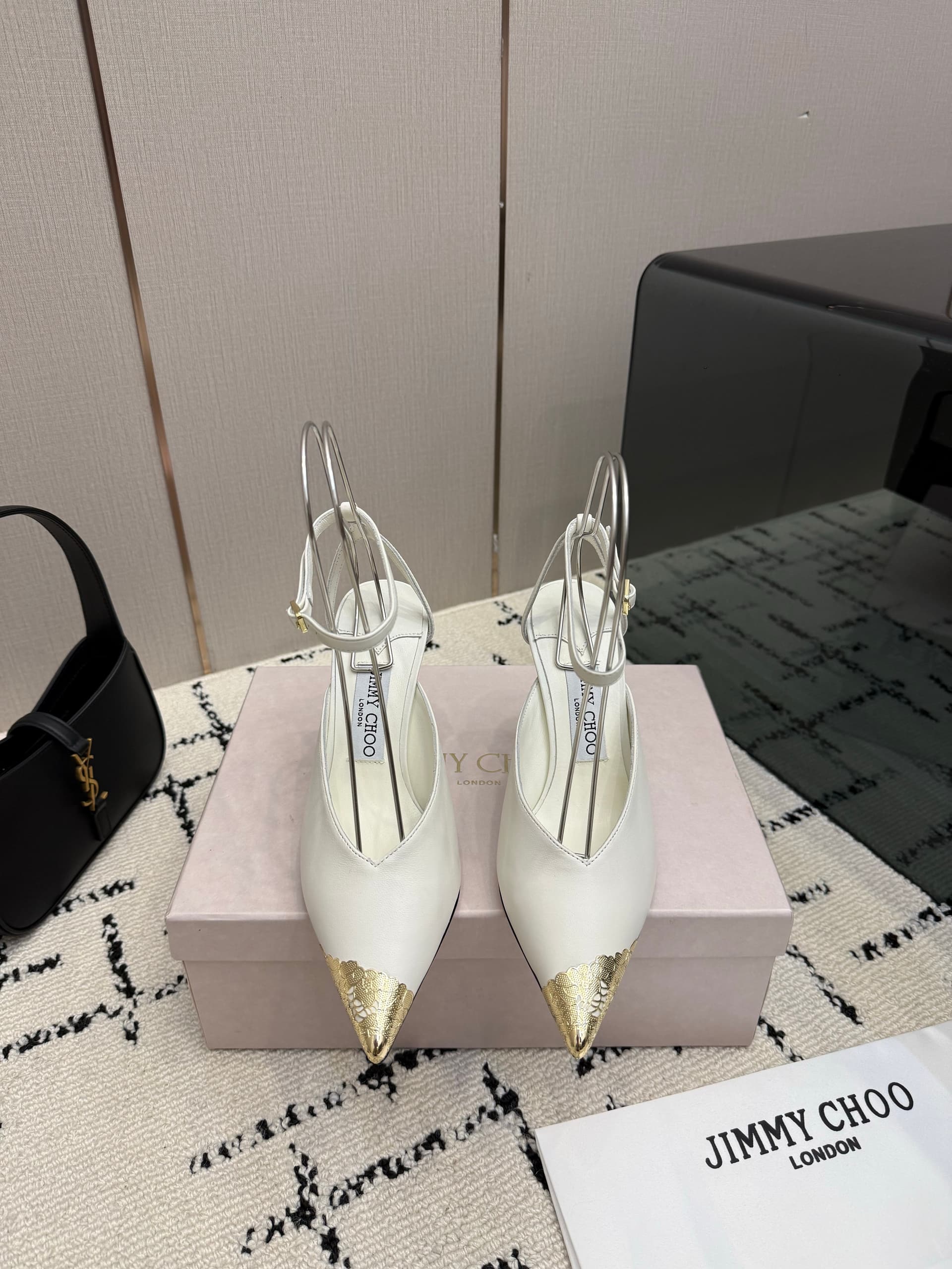 Jimmy Choo Jimmy Choo Gold-Leaf Pointed-Toe Backless High Heels, Gold-Leaf Pointed Toe