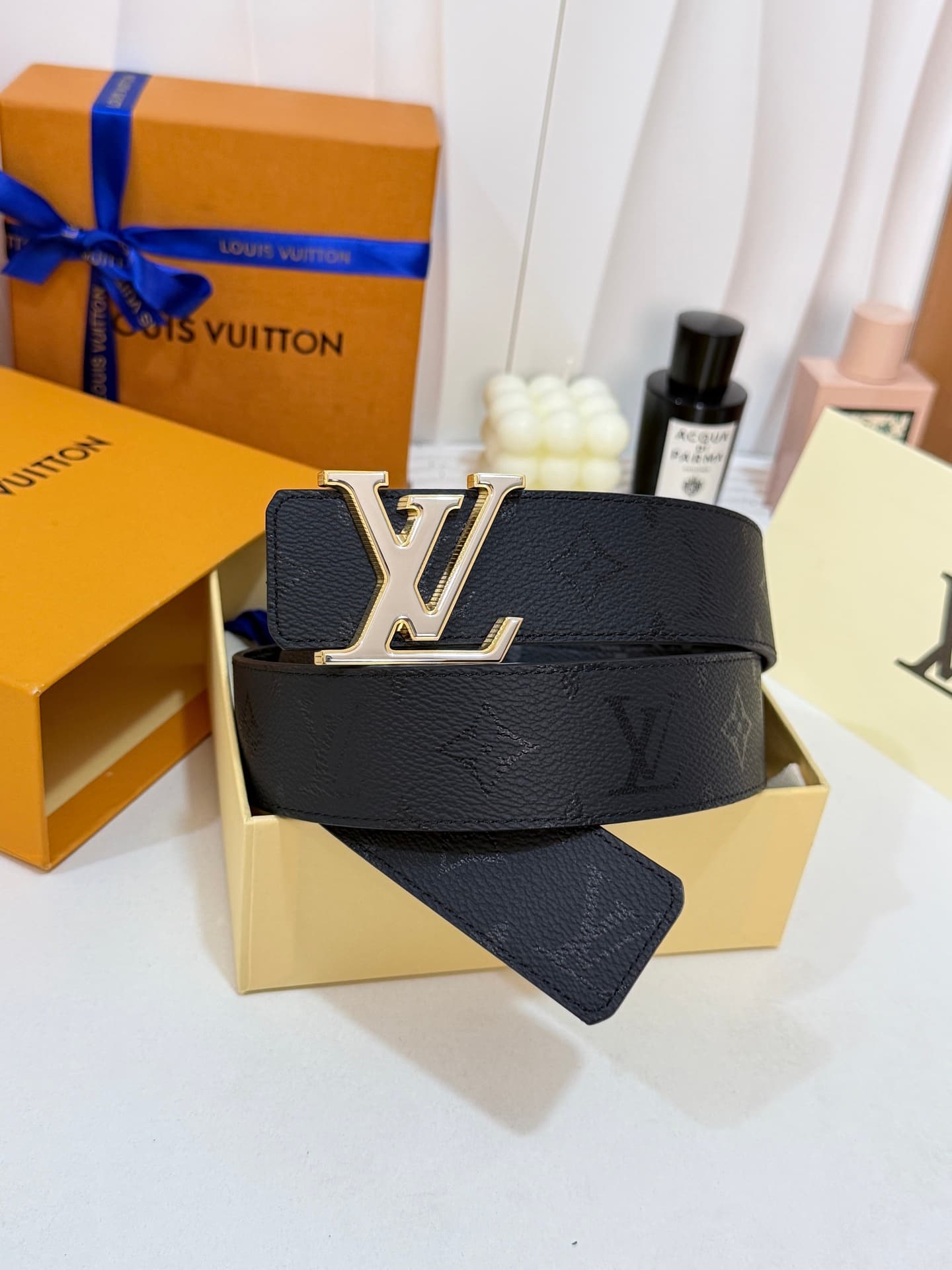 Louis Vuitton Louis Vuitton Dark Flower with Black Flower Twill Pattern and Gold-and-Silver Accents Belt, 40mm