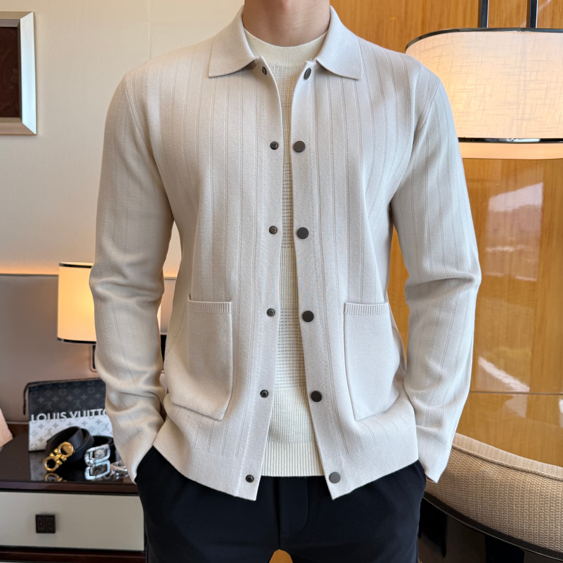 Unassigned Bc Men's Notched-Collar Knit Cardigan Jacket