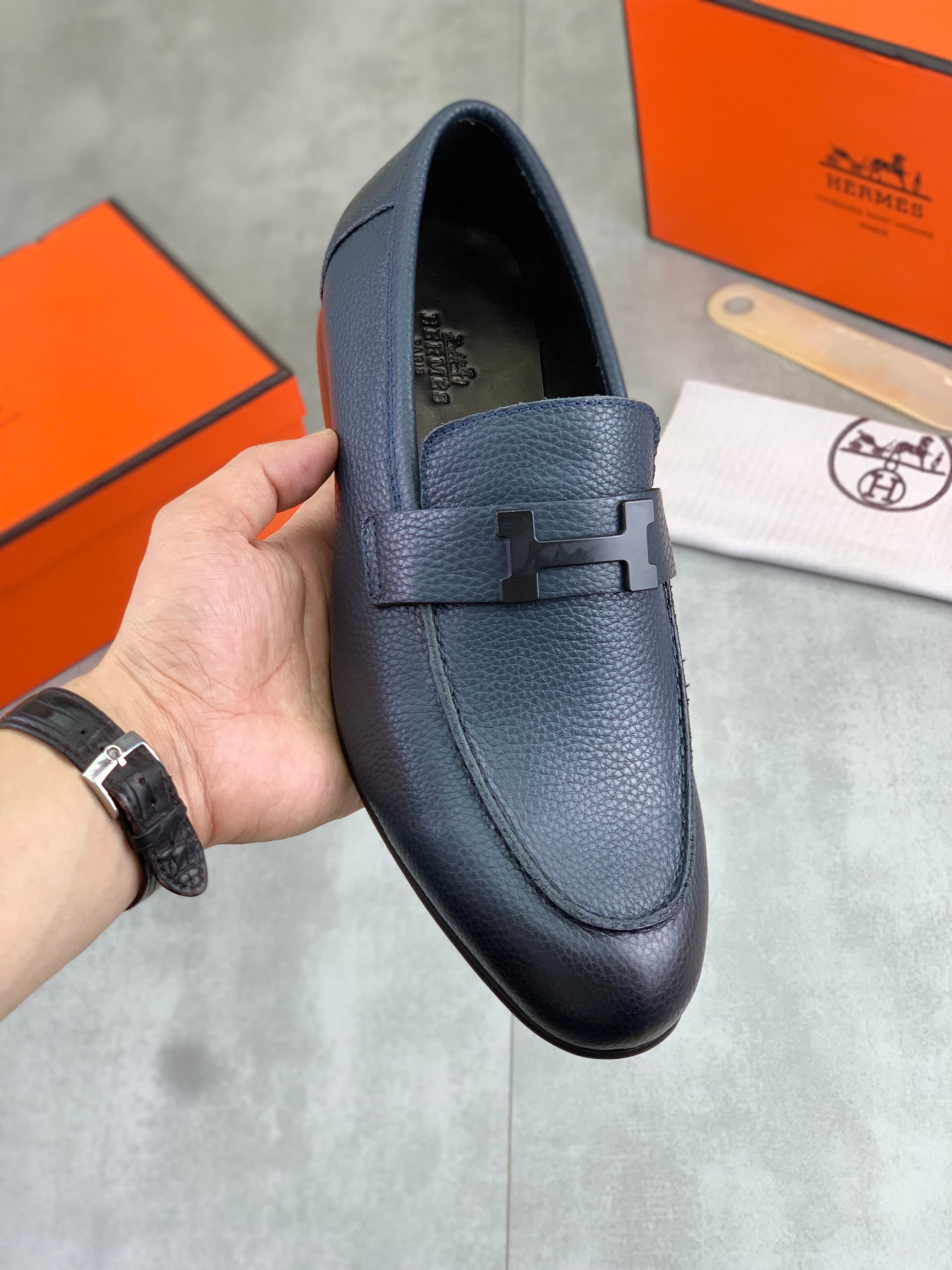 Hermès Hermès Water-Stained Cowhide 🆘 Men's Most Casual Business Leather Shoes Now Available