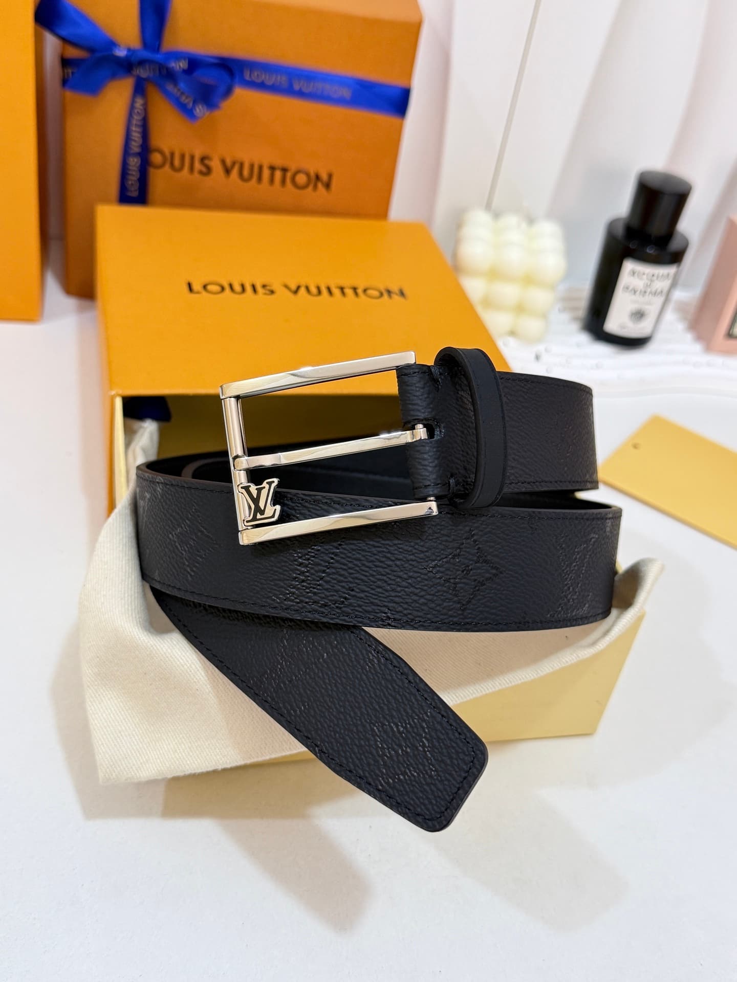 Louis Vuitton Louis Vuitton Dark Floral Gold-Tone Buckle Leather Belt, 35mm Standard Width
