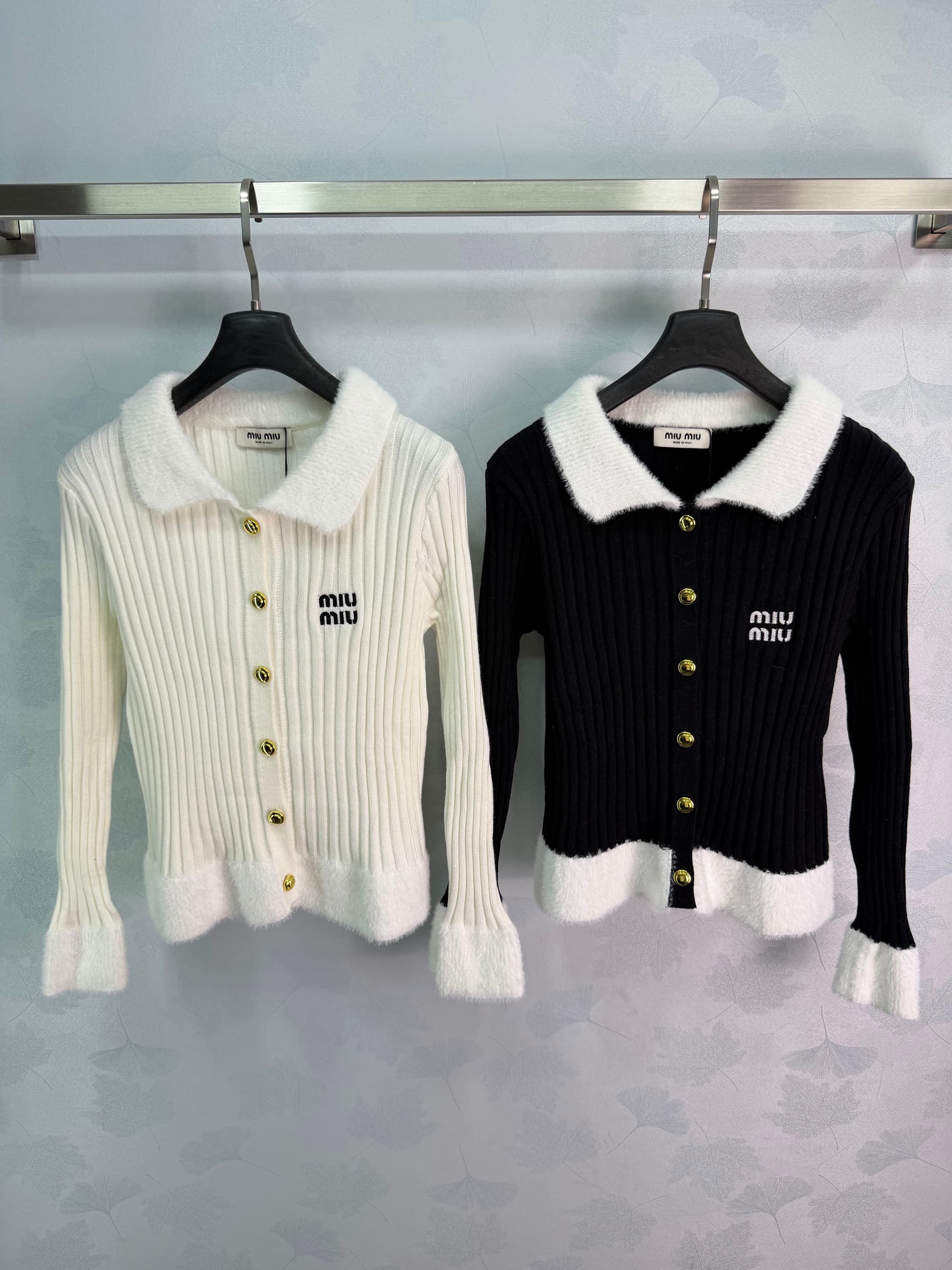 Unassigned 🆕MiuMi 2026 Lapel-Collar Ribbed Knit Cardigan, Custom-Made from Imported Wool Blend
