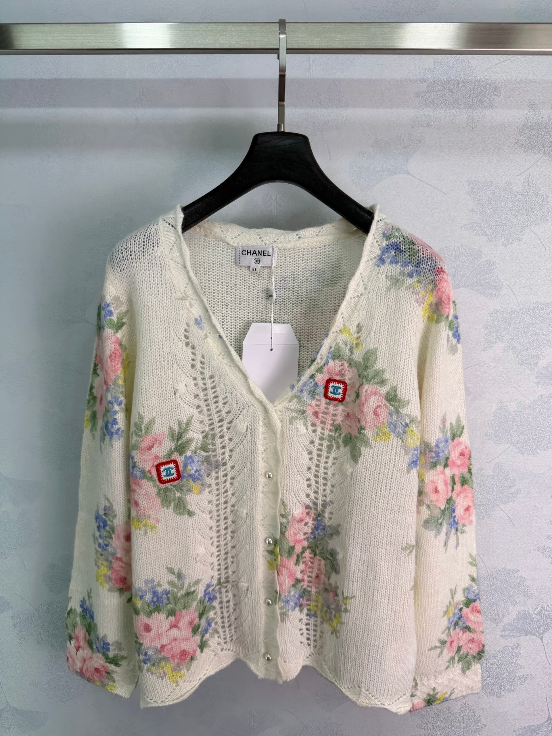 Unassigned 🆕Ch 26 Watercolor Floral Openwork Knit Cardigan