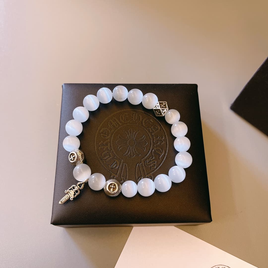 Chrome Hearts Chrome Hearts Couples' Bracelet: Kroxin Natural Bead and Silver Bead Bracelet—A Kroxin bracelet that exudes understated charm