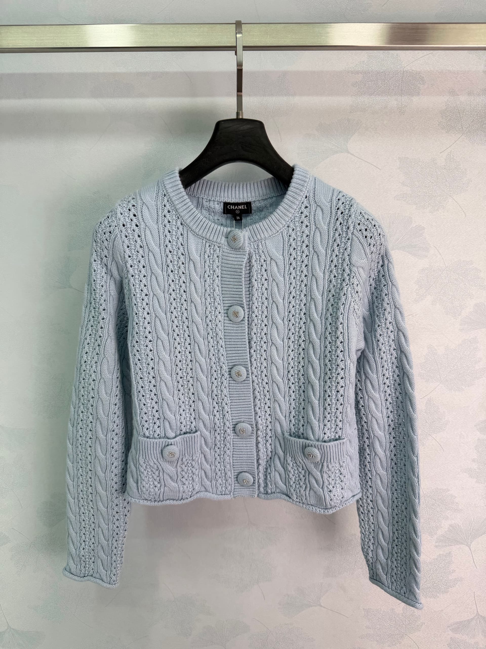 Unassigned 🆕Ch 26 Fresh Light Blue Cable-Knit Openwork Cardigan💙Delicate Cable Knit + Openwork