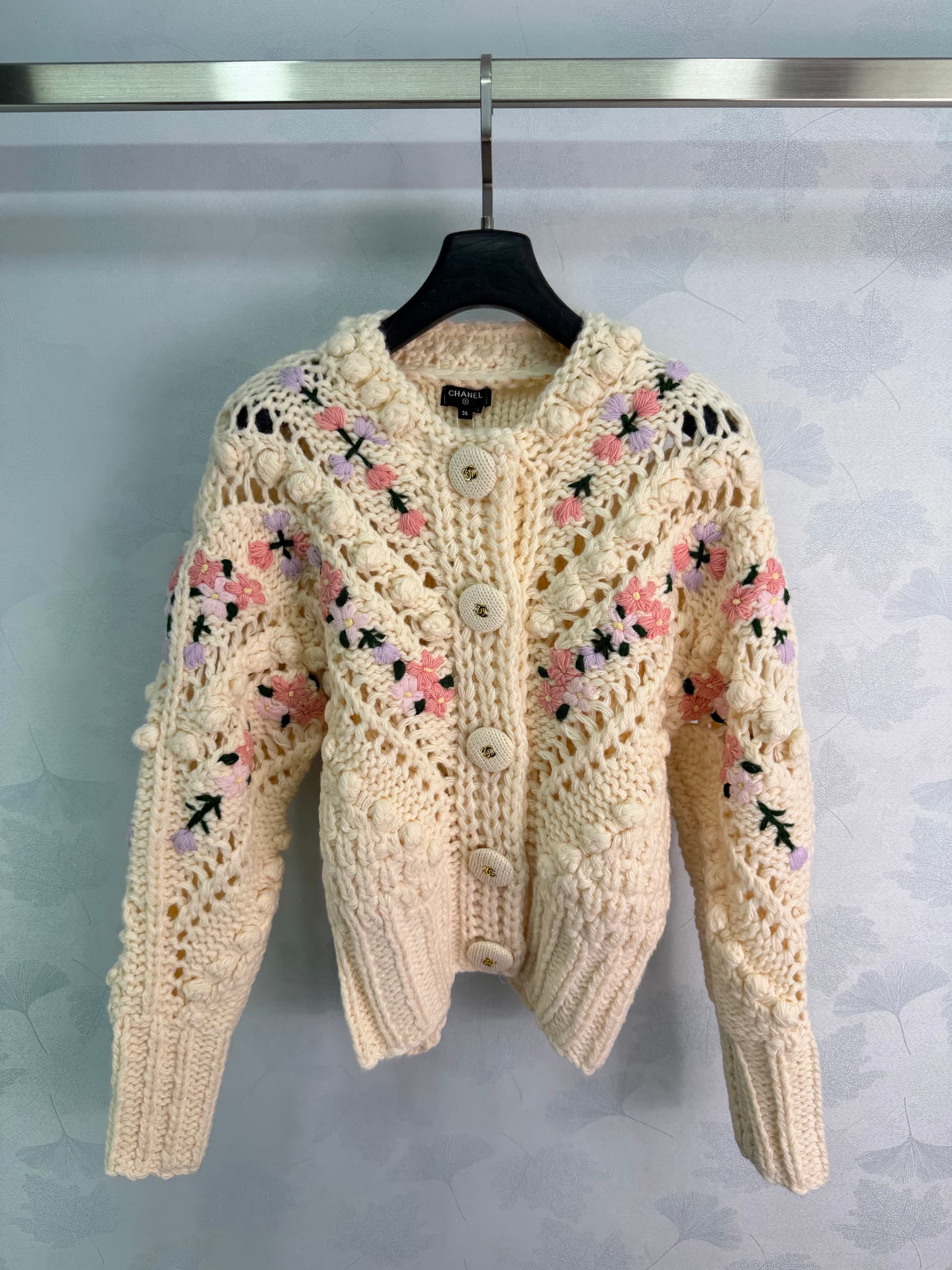 Unassigned 🆕Ch 26 Heavyweight Floral Knit Cardigan🤍Off-White Chunky Knit Openwork