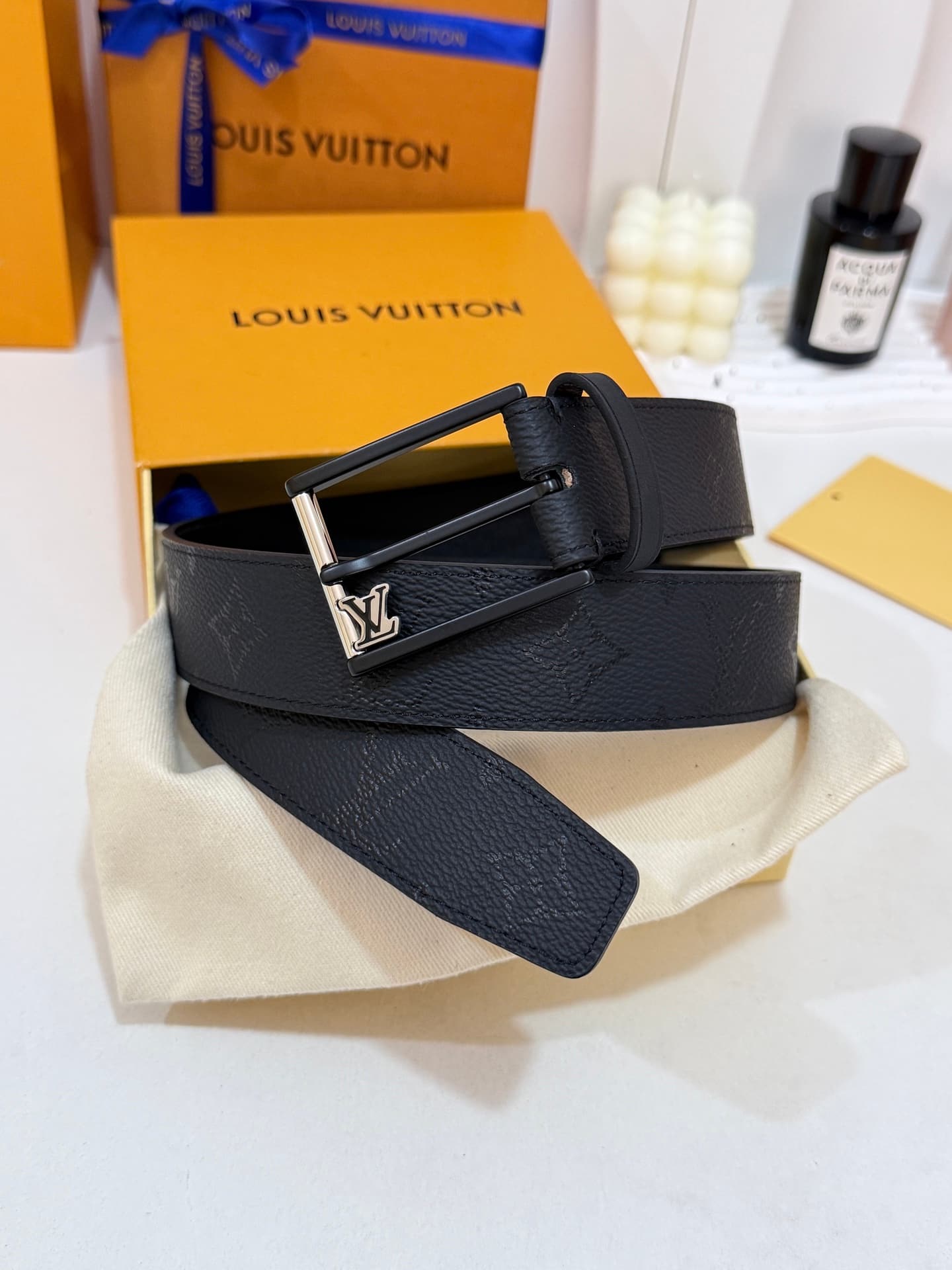 Louis Vuitton Louis Vuitton Dark Floral Gold-Toned Buckle Leather Belt, 35mm Standard Width