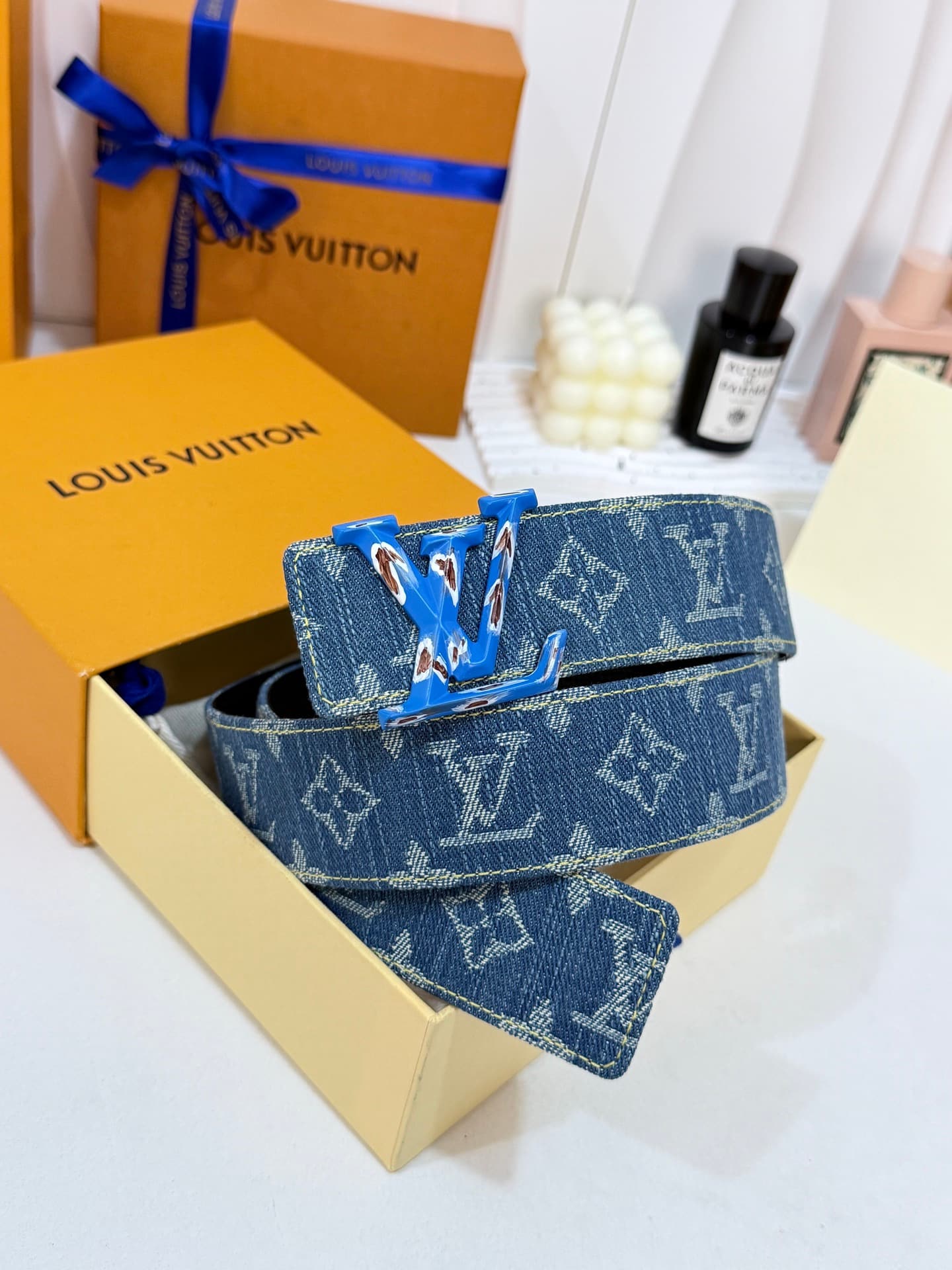 Louis Vuitton Louis Vuitton Denim Art-Painted Buckle Belt, 40mm Standard