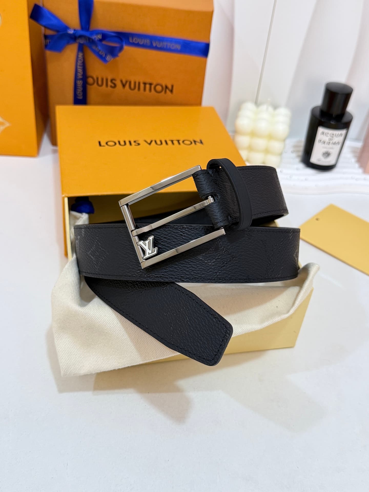 Louis Vuitton Louis Vuitton Dark Floral Gold-Tongue Buckle Belt, 35mm Standard Width
