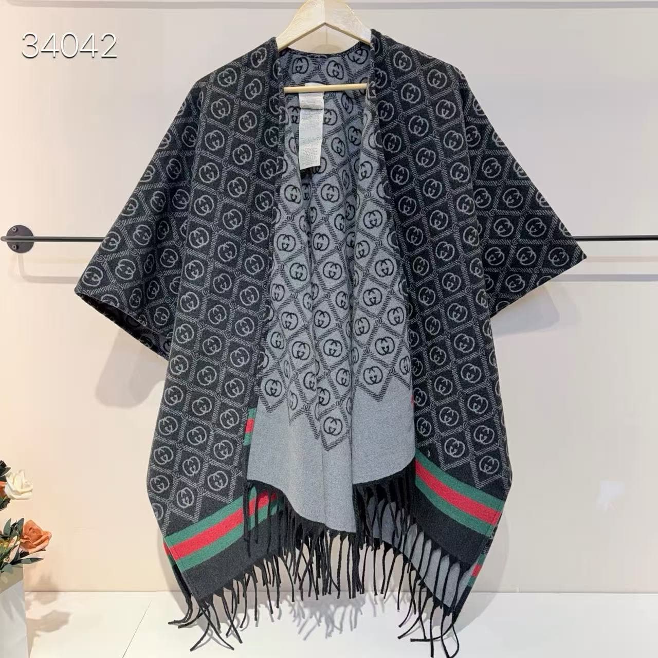 Gucci Gucci Batch: Double G Fringed Cape Shawl, Classic All-Over Double G Jacquard Print
