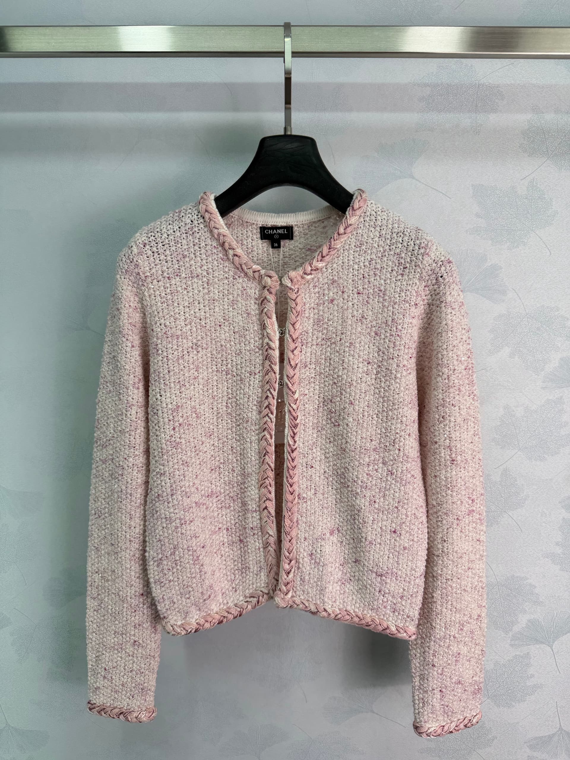 Unassigned 🆕Ch 26 Soft Pink-Toned Multicolor Chanel-Style Knit Cardigan 🌸 Multicolored Floral Yarn Fabric