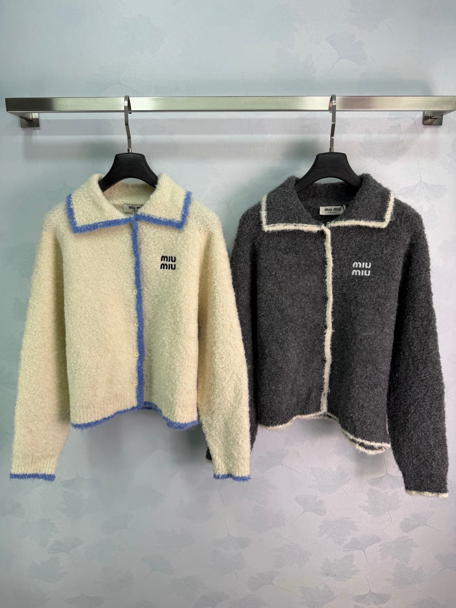Unassigned 🆕MiuMi 2026 Circular-Knit Collared Long-Sleeve Cardigan with Custom Fuzzy Trim