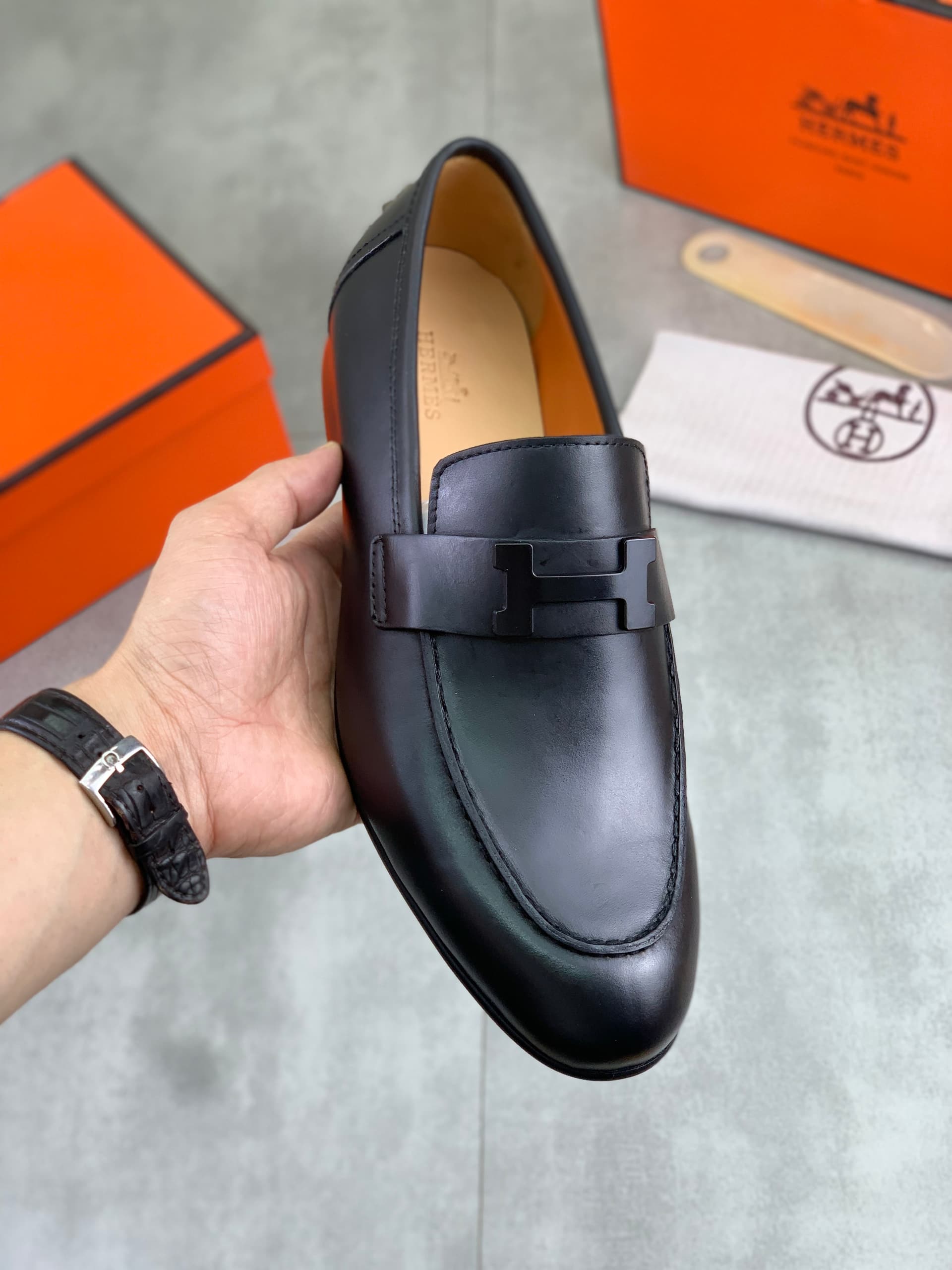 Hermès Hermès Water-Stained Cowhide 🆘 Men's Most Casual Business Leather Shoes Now Available