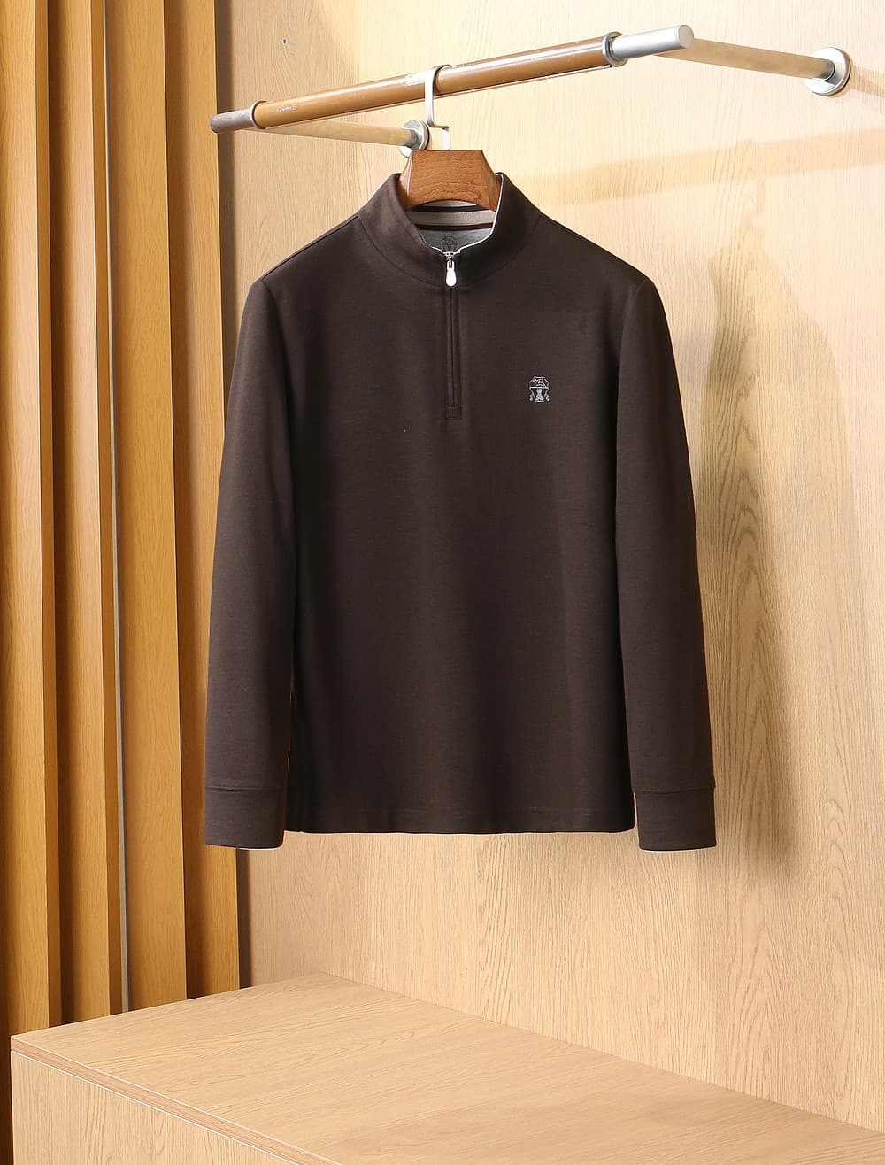 Zegna Zegna BC Italian Vintage-Style Half-Zip Stand-Up Collar Long-Sleeve Wool Base Layer