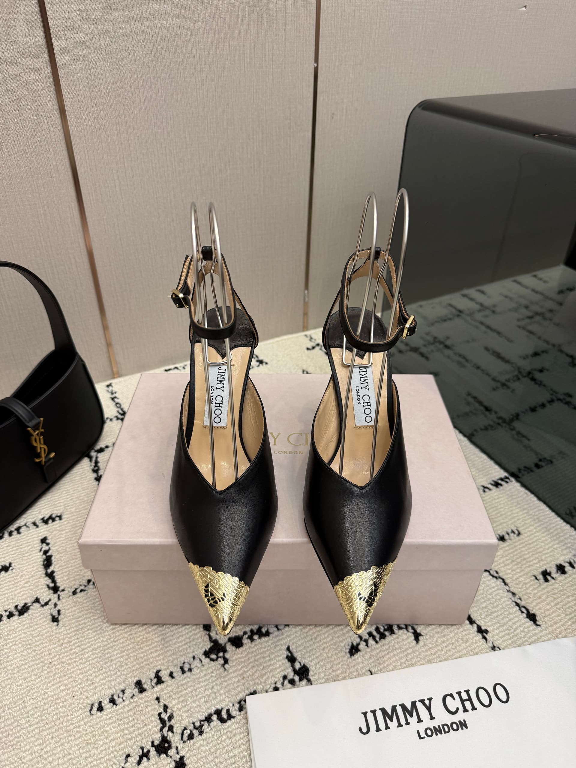 Jimmy Choo Jimmy Choo Gold-Leaf Pointed-Toe Backless High Heels, Gold-Leaf Pointed-Toe